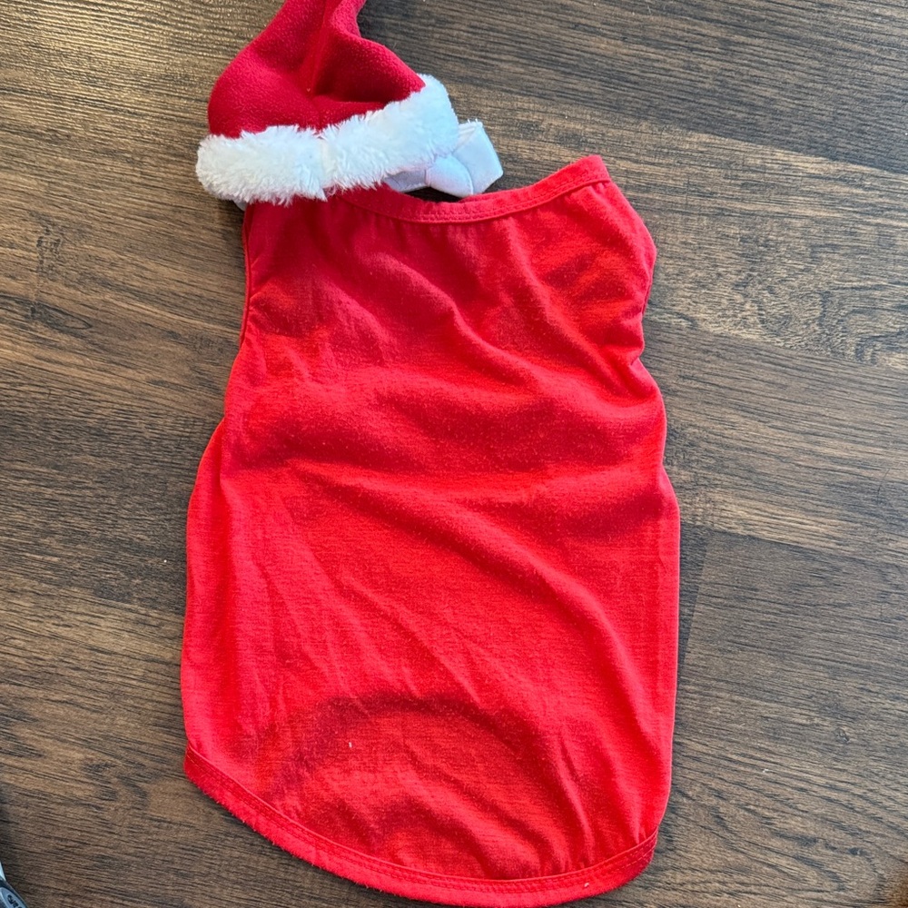 Reduced for next year.  Red Tee Top for Dog.  Seasonal Santa Hat.